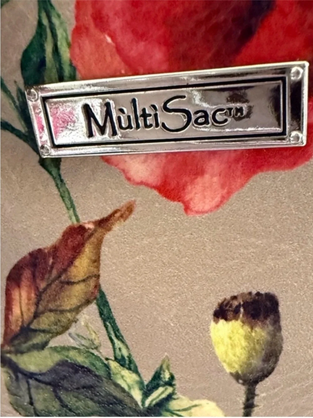 Floral Mini Backpack with Tan Trim - Beige Multicolor